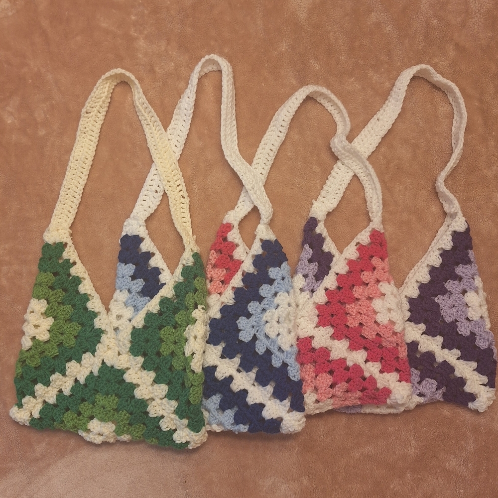 HANDMADE Crochet Granny Square Bag Pink Purple Green Blue